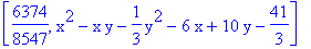 [6374/8547, x^2-x*y-1/3*y^2-6*x+10*y-41/3]